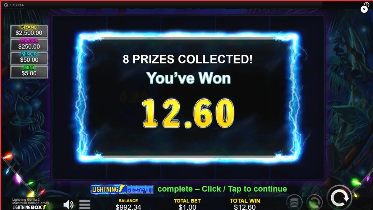 Lightning Gorilla 2 Xmas slot mobile gameplay interface
