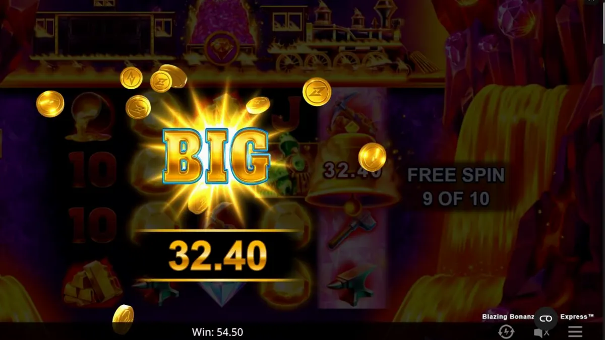 Tampilan visual slot Blazing Bonanza Rush Express dengan latar belakang tambang emas